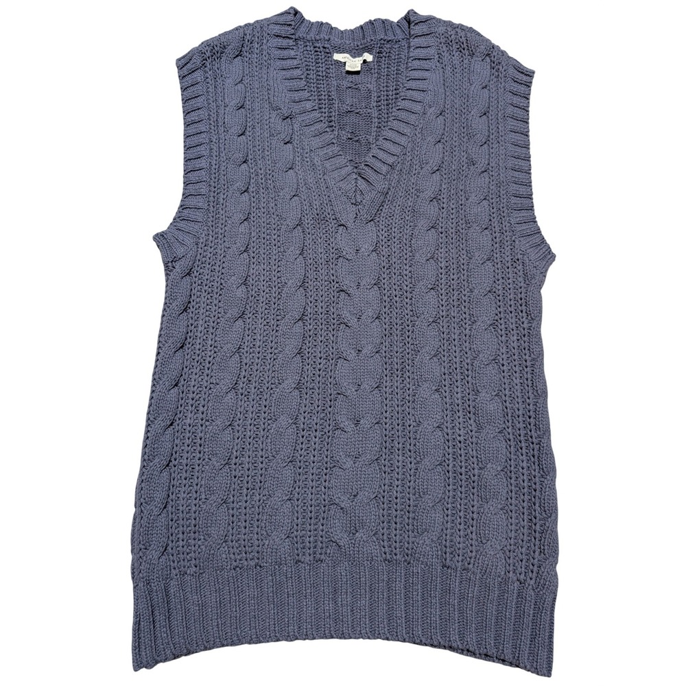 American Eagle Sweater Vest Mens M Blue Cable Knit V-Neck Cotton Preppy Chunky